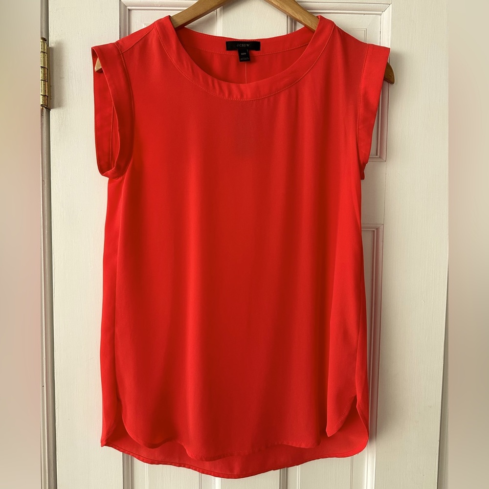 J. Crew Women's Red Orange Sleeveless Drapey Blouse- Size 000